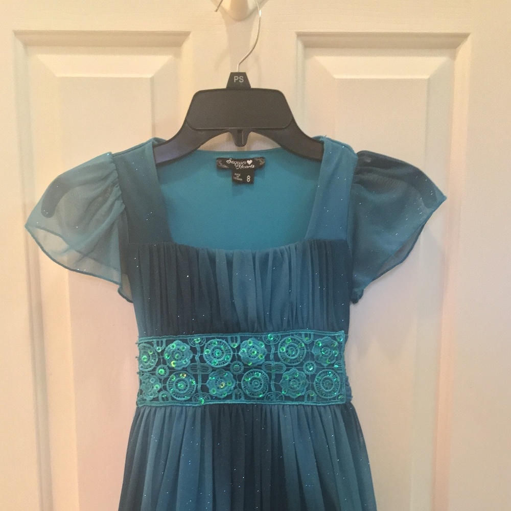 Sparkling Girls Sequin Hearts Silk Dress